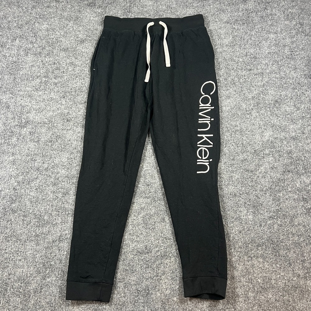 Calvin Klein Sweatpants Women Small Black Cotton Fleece Lined Drawstring Tapered